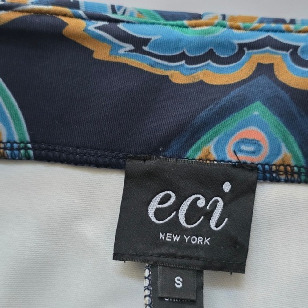 ECI New York Pencil Skirt Small S Blue Paisley Print Skirt Slit Back - Picture 3 of 7